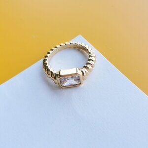 Aurora Gold White Crystal Ring by Alicia Bonnie